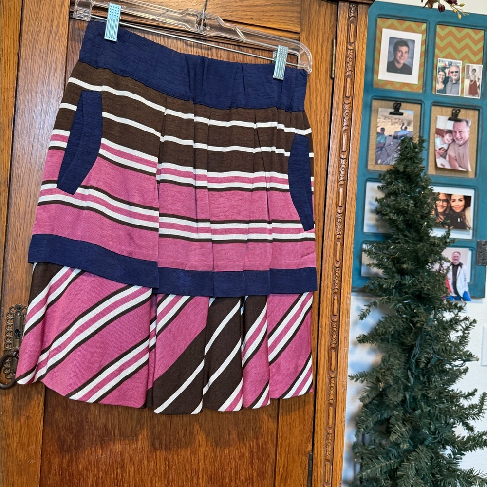 Maeve Pink and Brown Striped A-Line Skirt